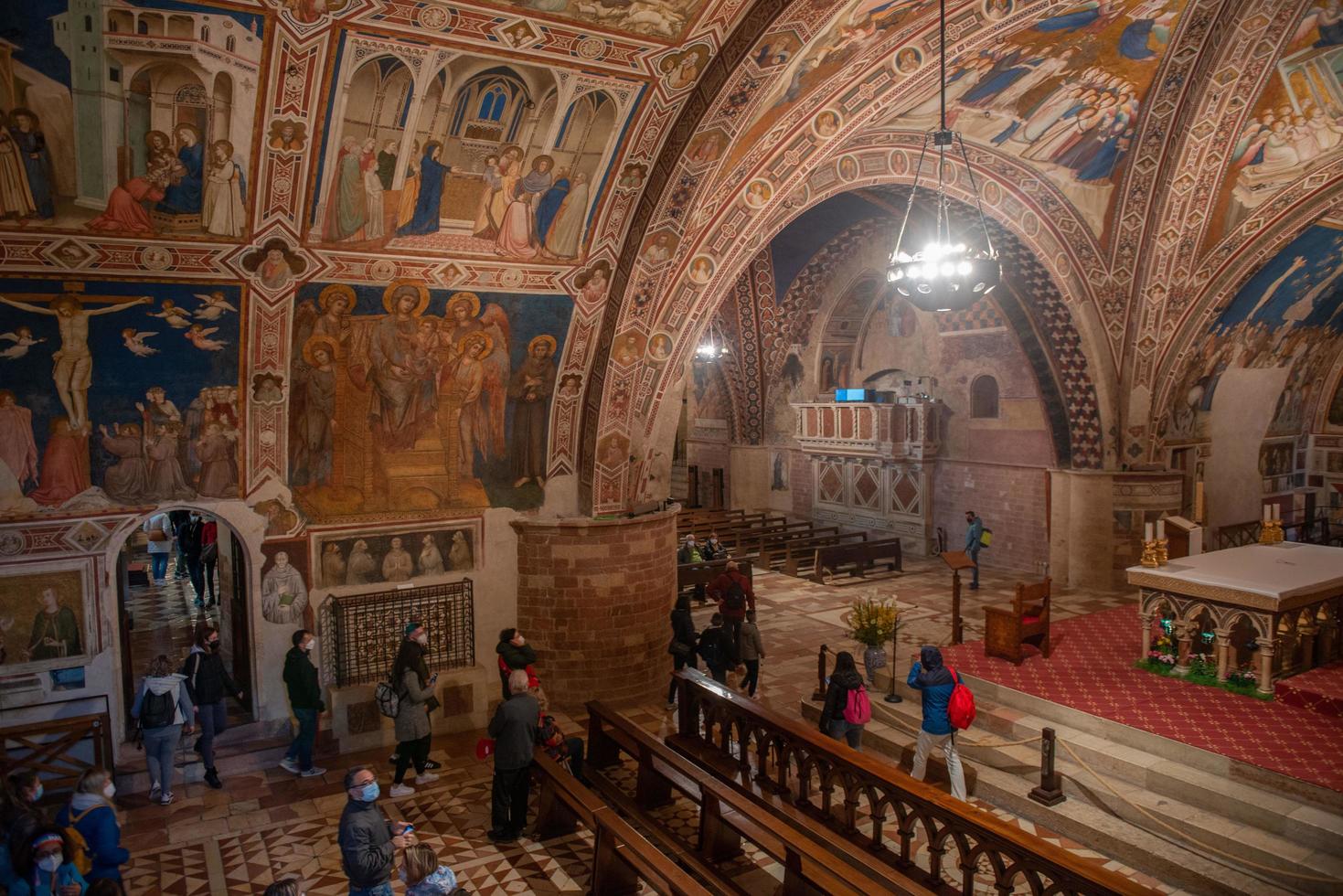 Assisi, Italy, 2022-Visitors at Basilica of San Francesco d'Assisi photo