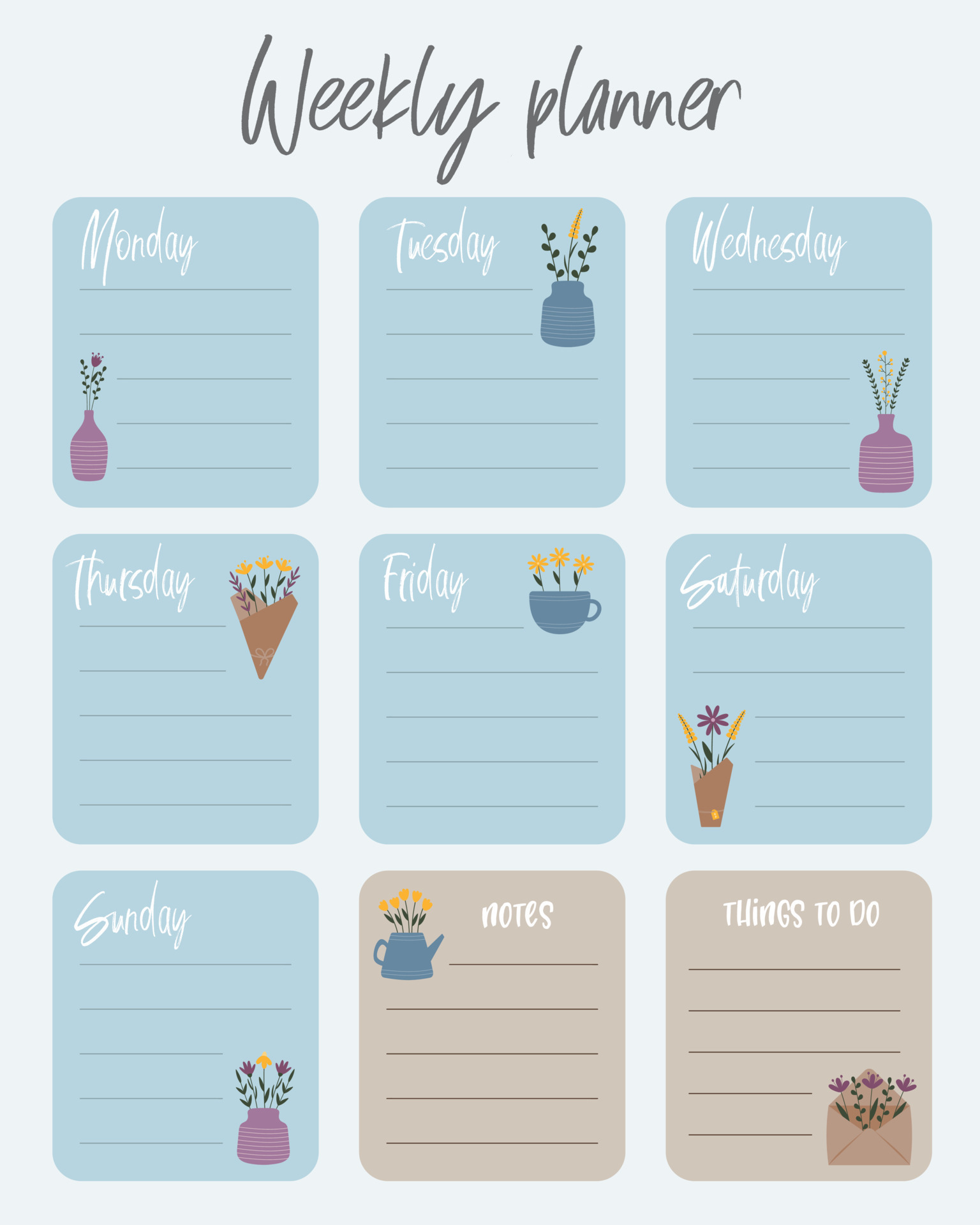 Cute weekly planner, to do list and notes template. Note paper and Cute weekly planner, to do list and notes template. Note paper and