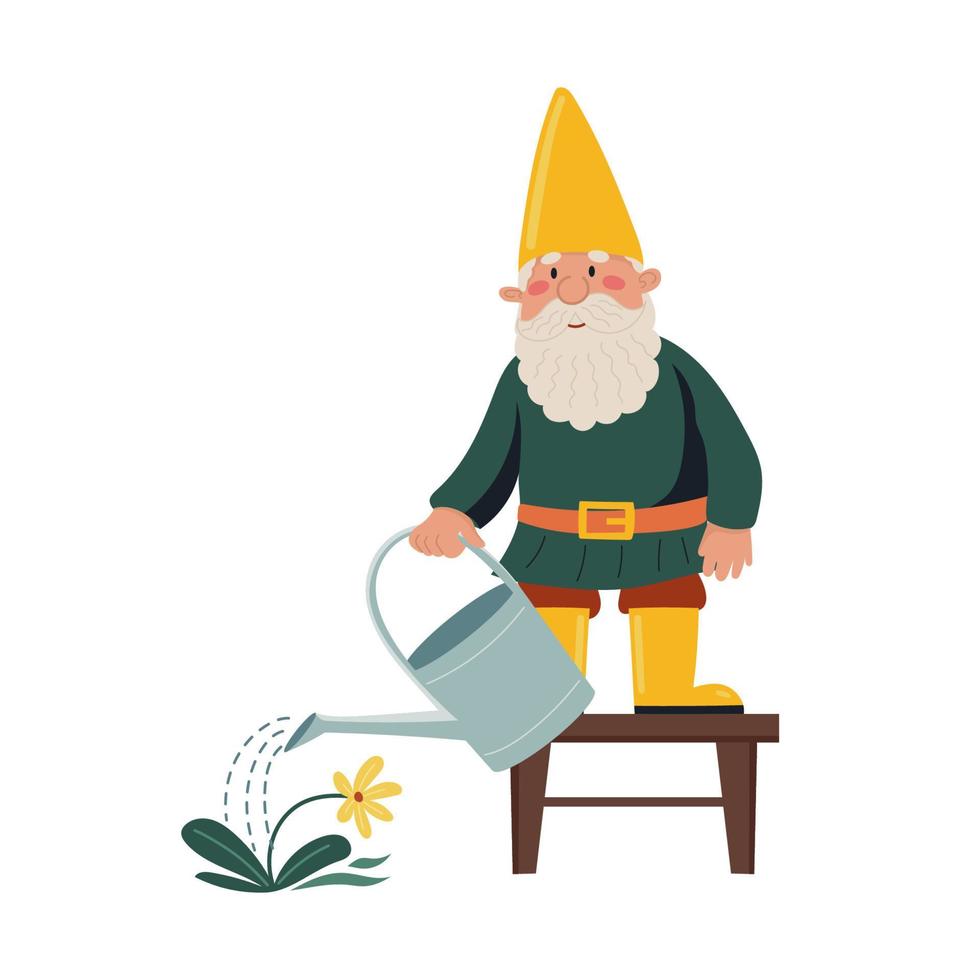 Garden gnome or dwarf is watering the flower vector