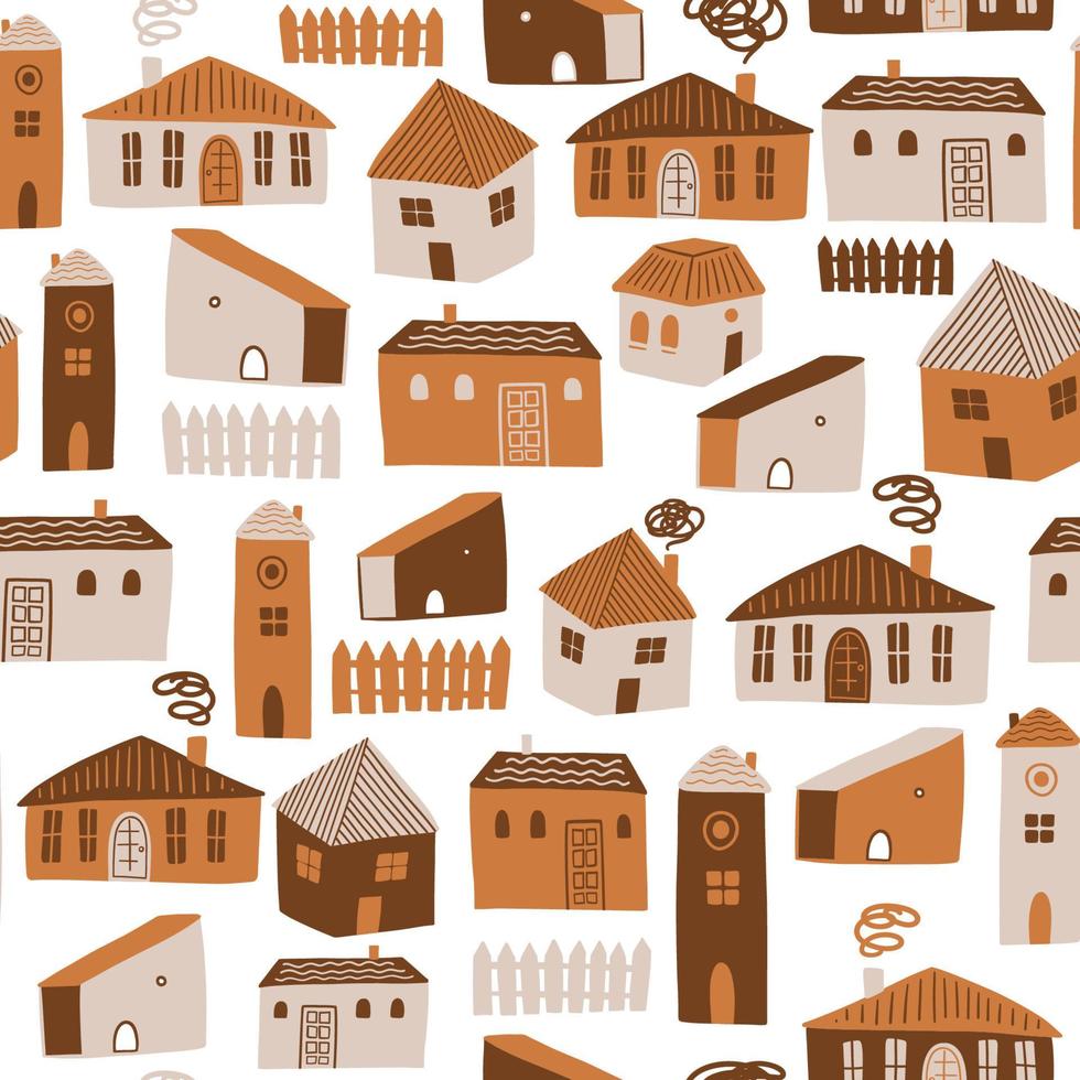 Seamless pattern with different houses. Cute vector illustration for background, fabric, print, textile, wallpaper