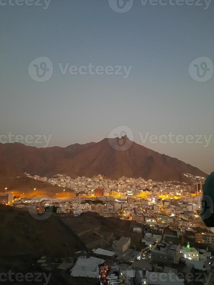 Beautiful view of Jabal  Al Noor mountain in Mecca. Hira Cave is located on the top of Jabal Al Noor mountain where visitors from all over the world come to visit. photo