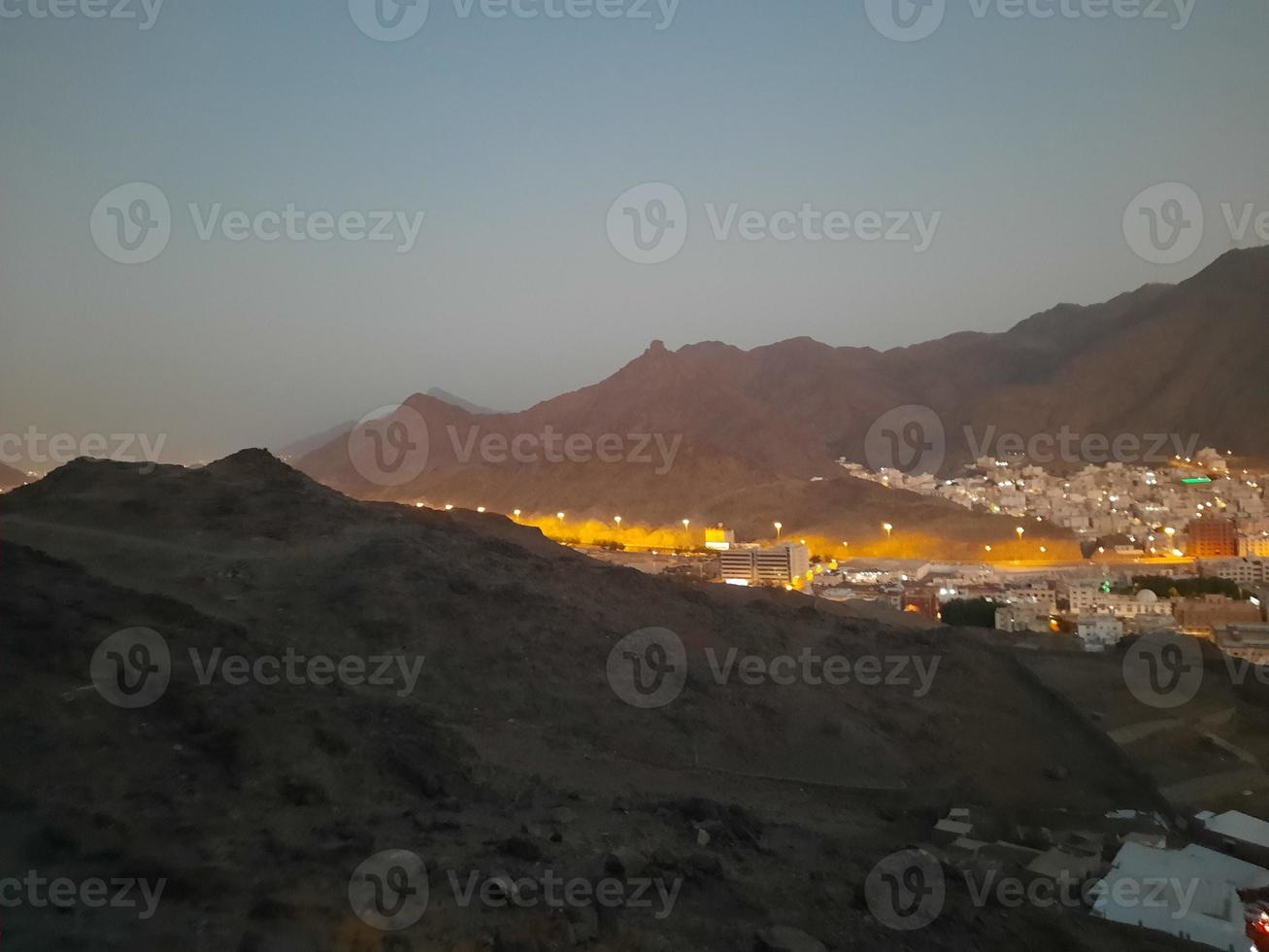 Beautiful view of Jabal  Al Noor mountain in Mecca. Hira Cave is located on the top of Jabal Al Noor mountain where visitors from all over the world come to visit. photo