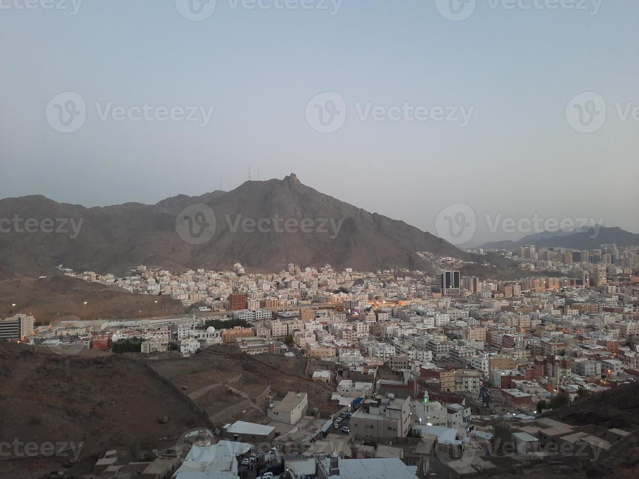 Beautiful view of Jabal  Al Noor mountain in Mecca. Hira Cave is located on the top of Jabal Al Noor mountain where visitors from all over the world come to visit. photo