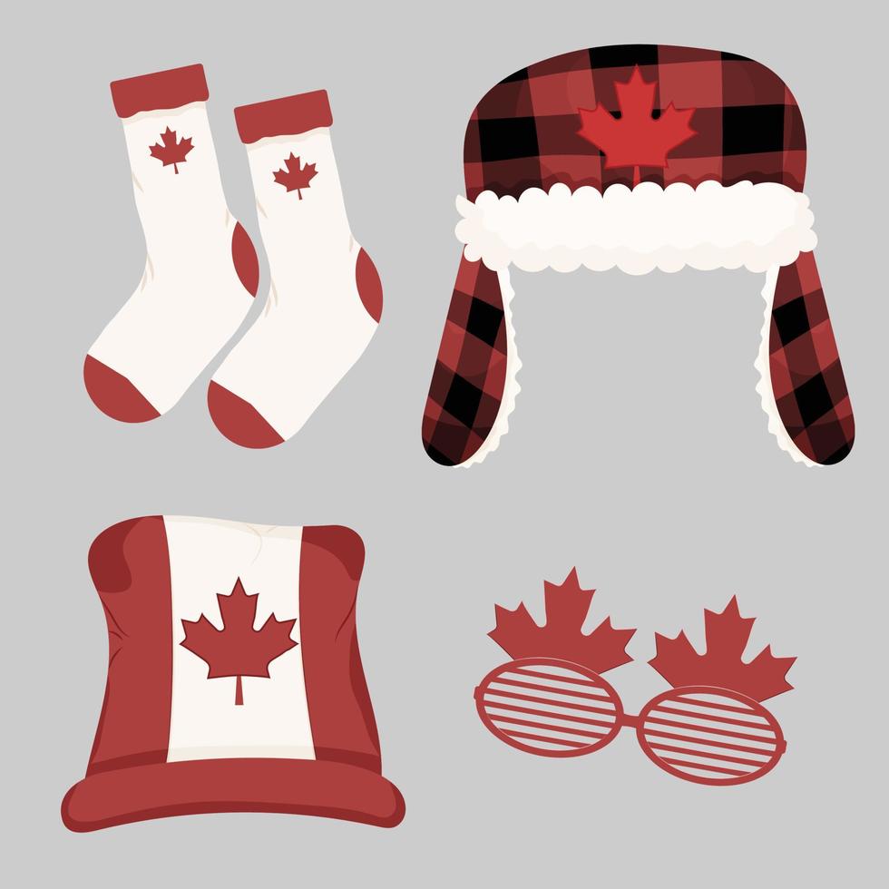 Canada Day Accessories with Glasses, Socks and 2 Hats, Vector