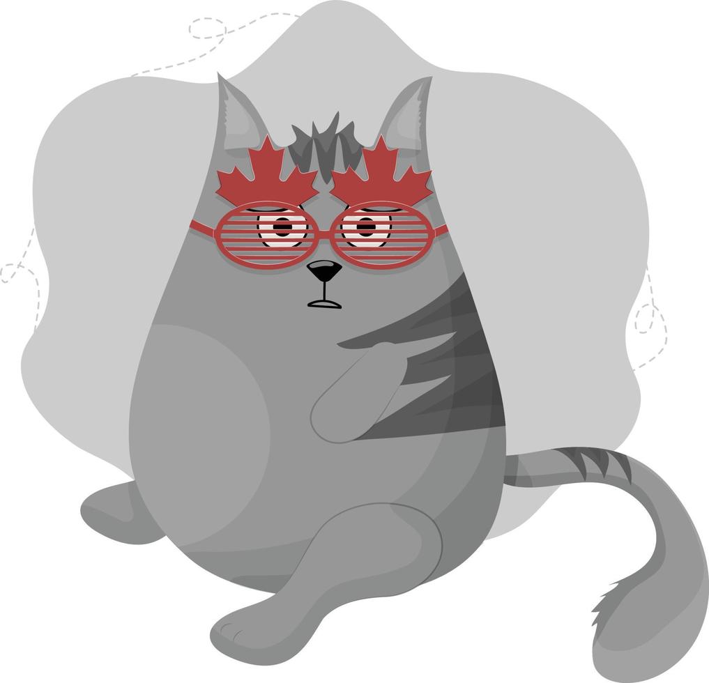 Surprised Grey Cat with Canada Glasses, Vector