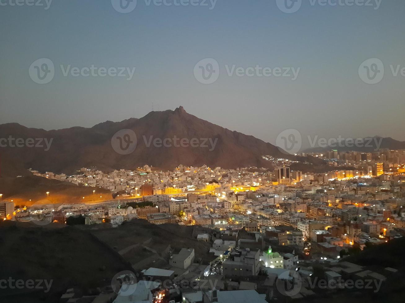 Beautiful view of Jabal  Al Noor mountain in Mecca. Hira Cave is located on the top of Jabal Al Noor mountain where visitors from all over the world come to visit. photo