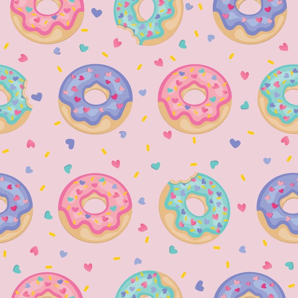 patrón de donut sin costuras del día de san valentín con chispas de corazón, ilustración vectorial vector