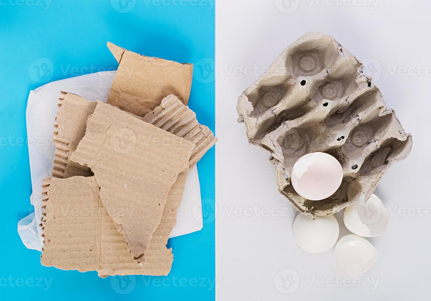 Sorting household waste for recycling. Recycling garbage concept. Top view photo