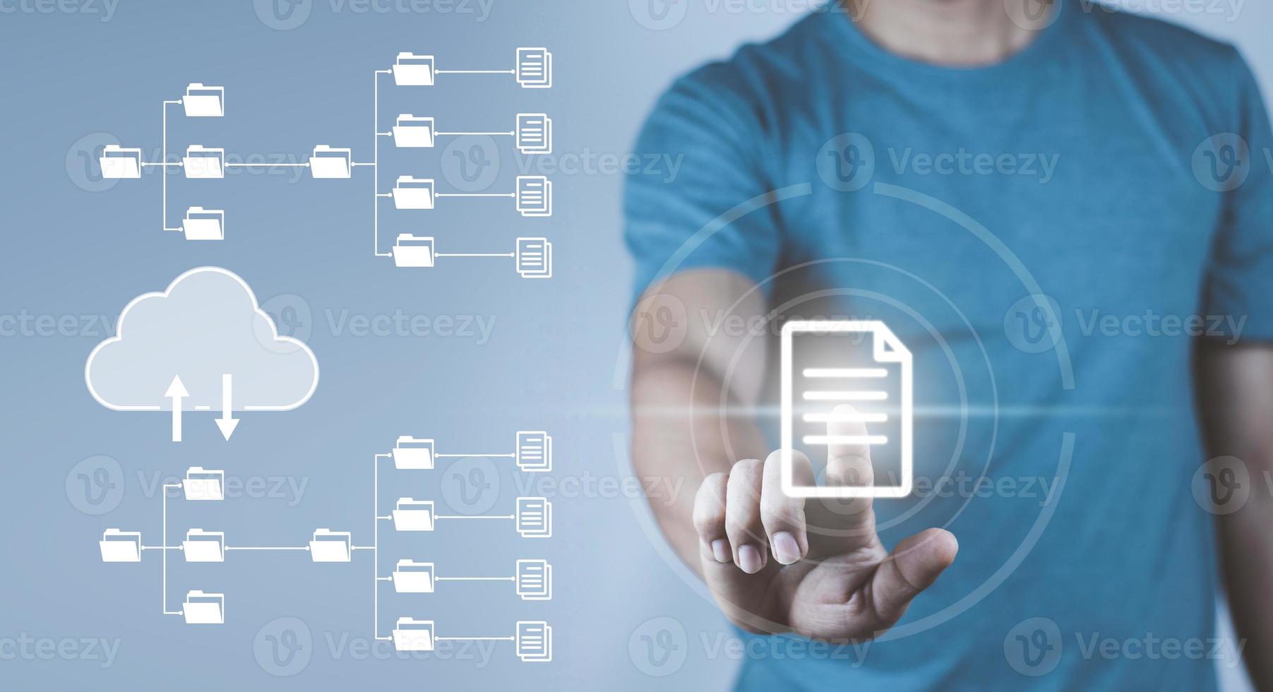 Document Management System, online documentation database and process automation to efficiently manage files, knowledge and documentation in enterprise with ERP. Corporate business technology. photo