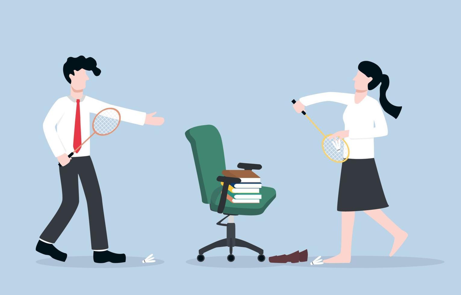 Relieving stress and making good relationship between colleagues, Office employees playing badminton together to relax from hard work. vector
