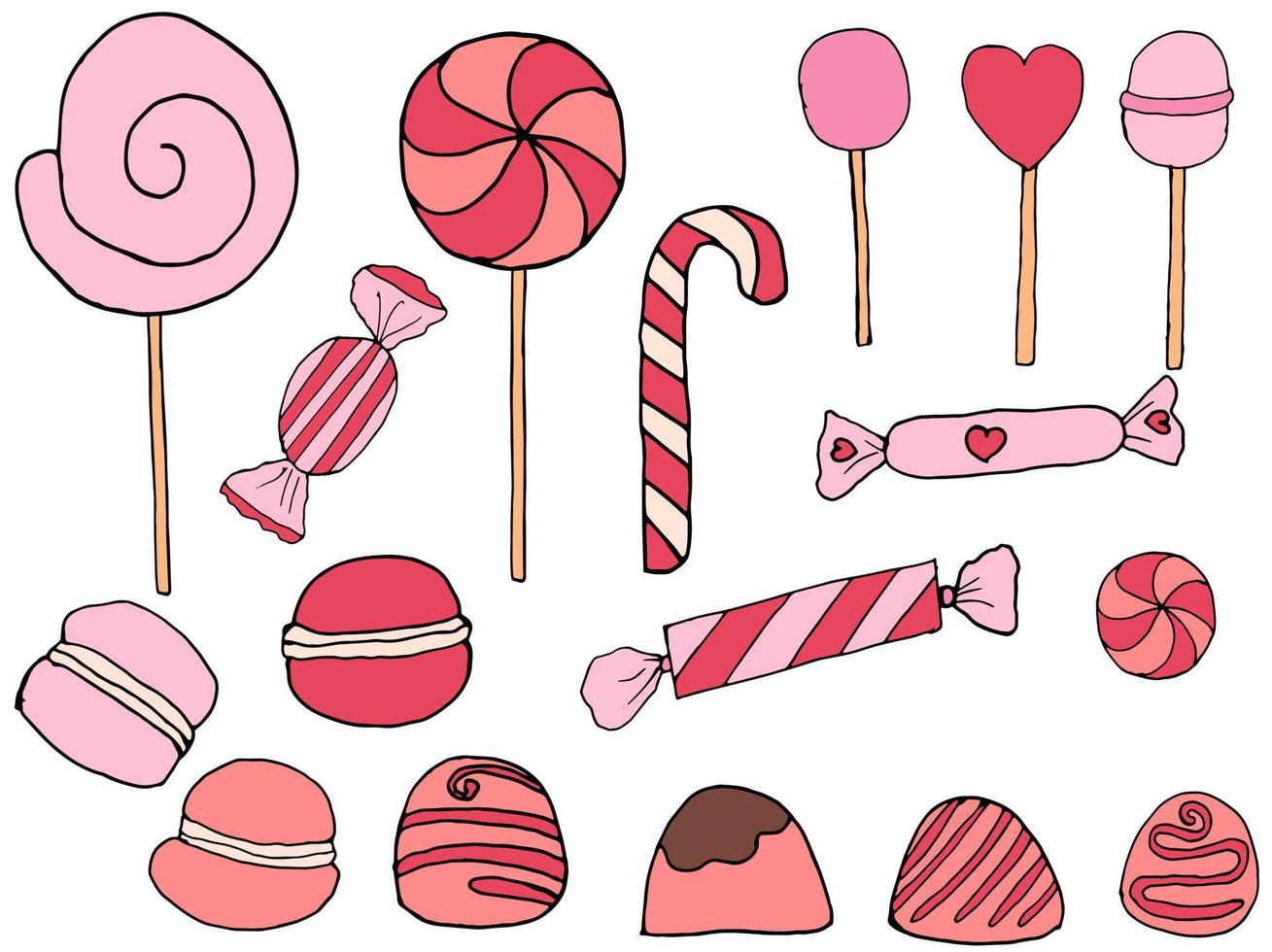 big set of vector illustrations of sweets in pink color