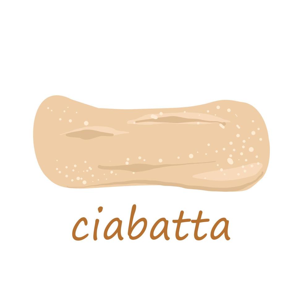 ciabatta de pan de trigo italiano. Ilustración de vector de horneado.