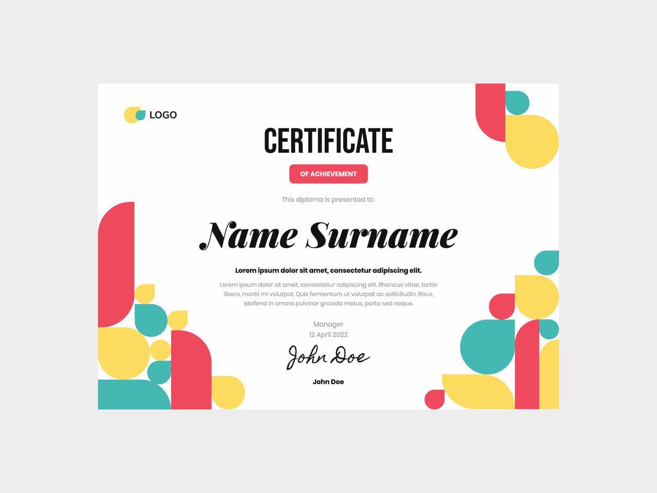 Colorful Course Class Learning Minimalist Simple Modern Certificate Template vector