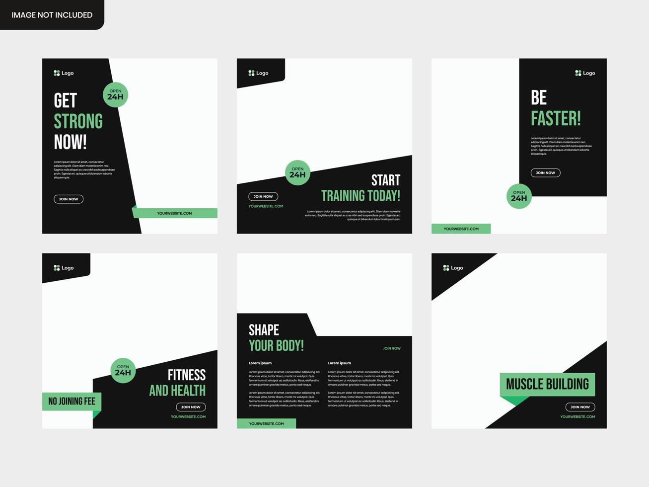 set of Gym social media post feed template vector