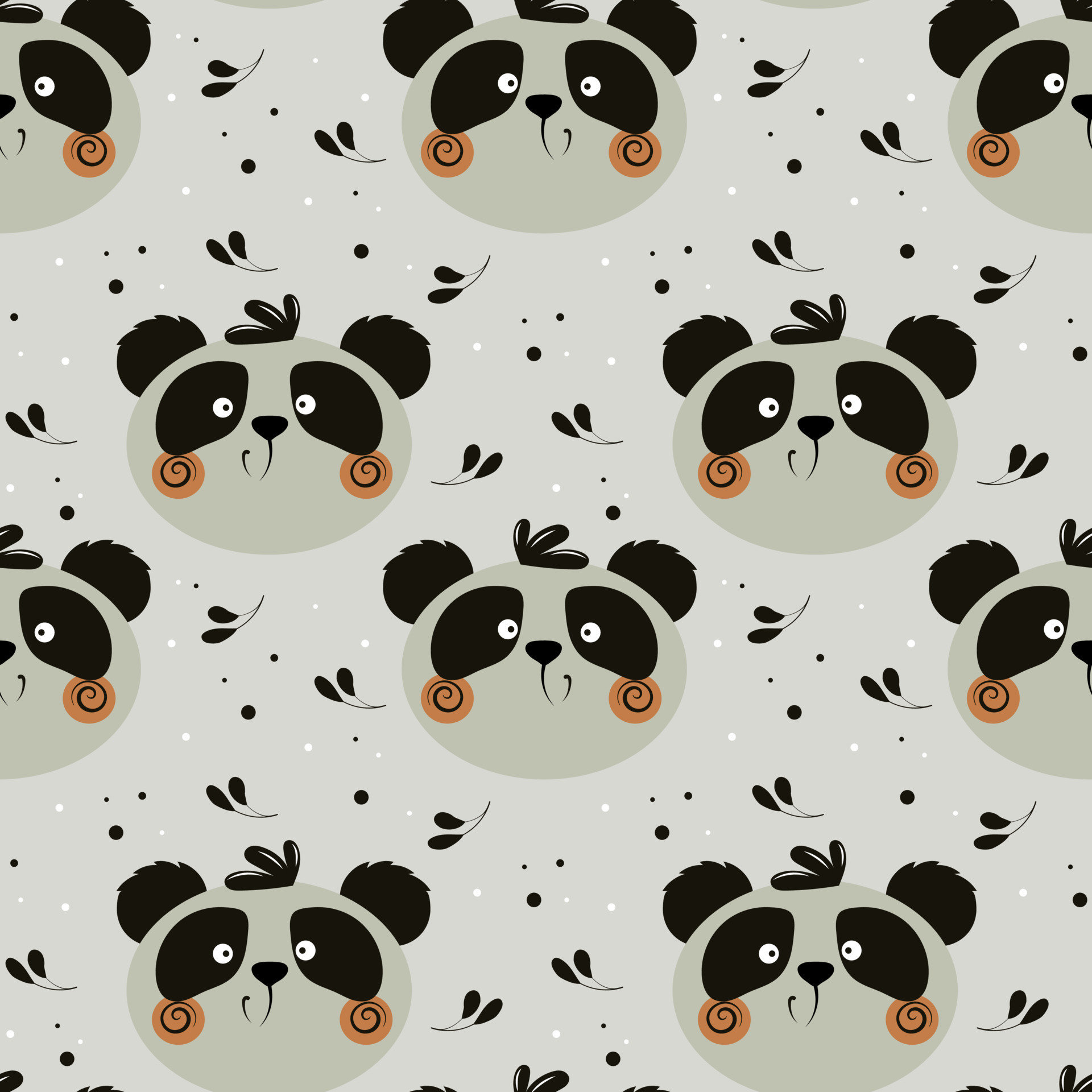 Seamless pattern, cute funny panda faces on a background with leaves and  dots. Print for kids, cartoon background, textile, kids bedroom decor  7591631 Vector Art at Vecteezy
