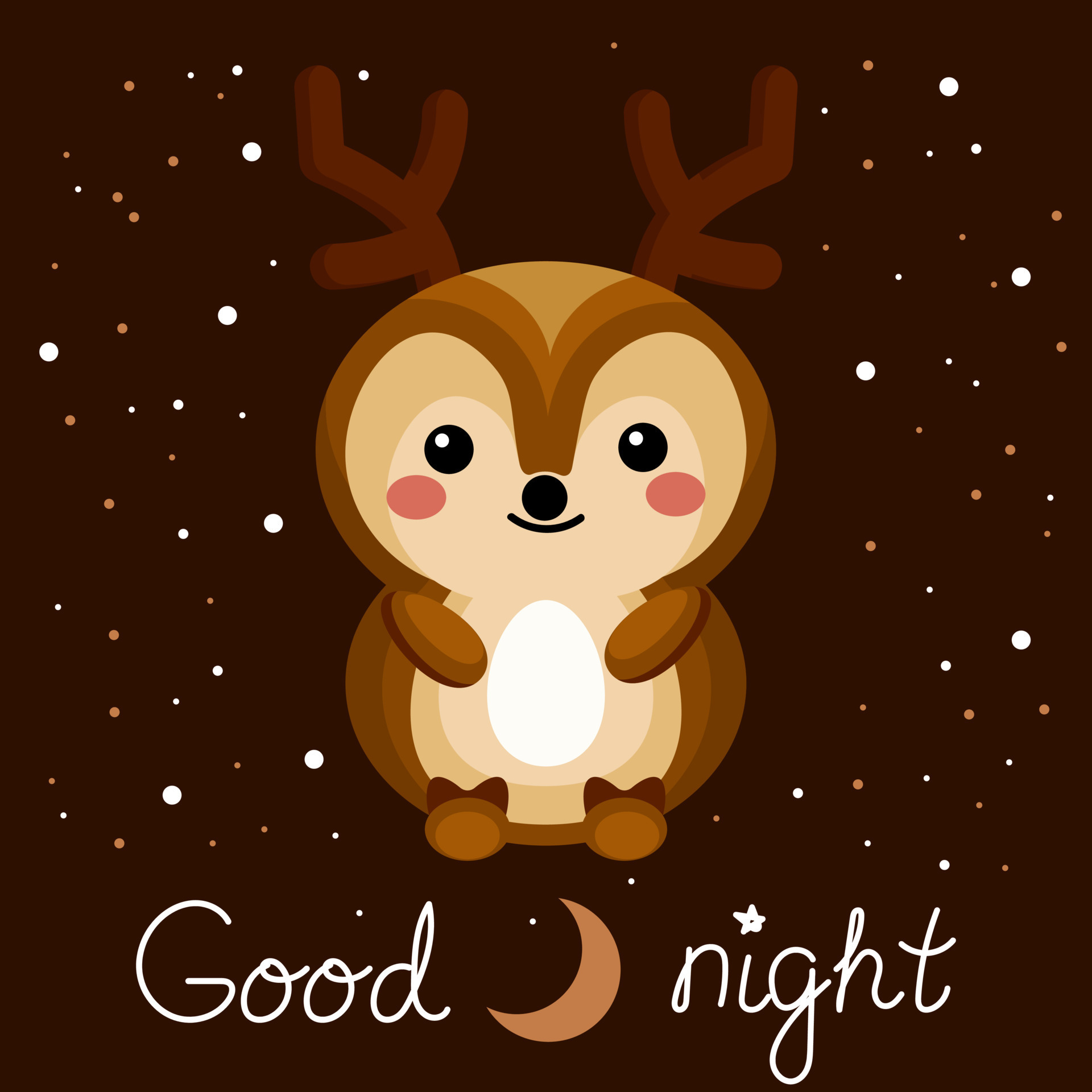 Illustration, funny baby deer and english text good night on dark  background with stars and moon. Print for kids, poster, vector 7591764  Vector Art at Vecteezy
