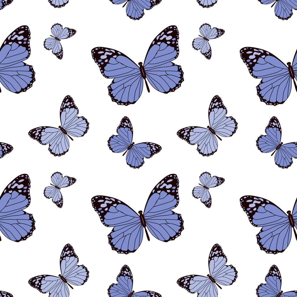 Seamless pattern drawn blue with black contour butterflies on a white  background. Print, textile, bedroom decor, wallpaper 7591793 Vector Art at  Vecteezy