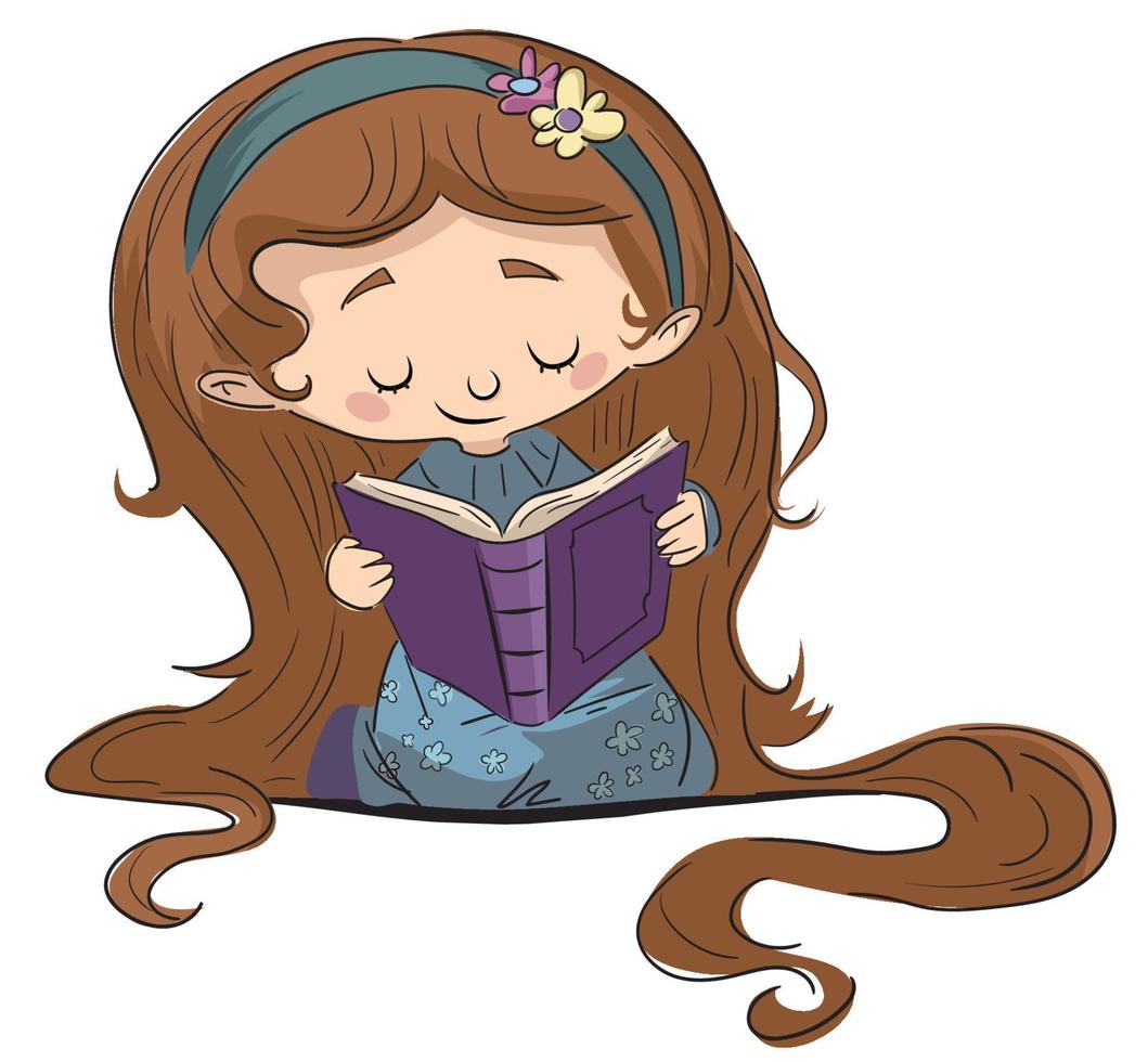 Little girl reading a book sitting on the floor vector