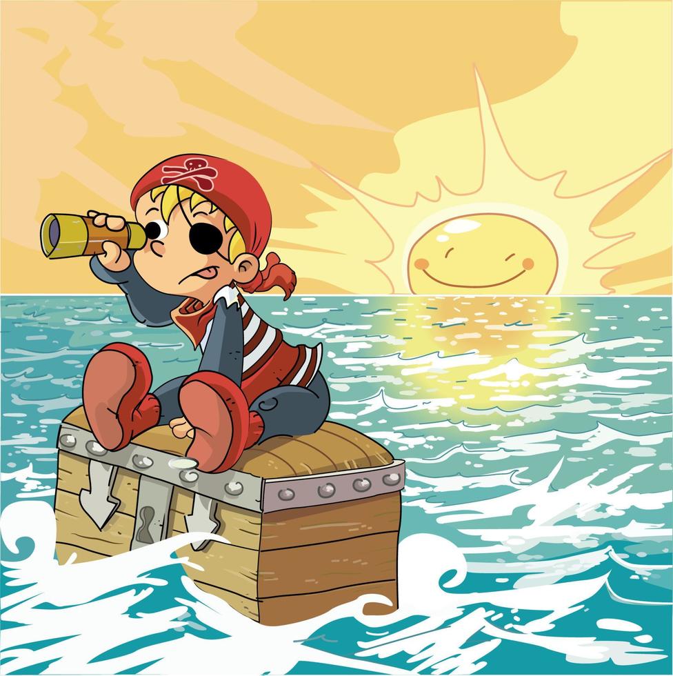 pirate boy in the sea vector