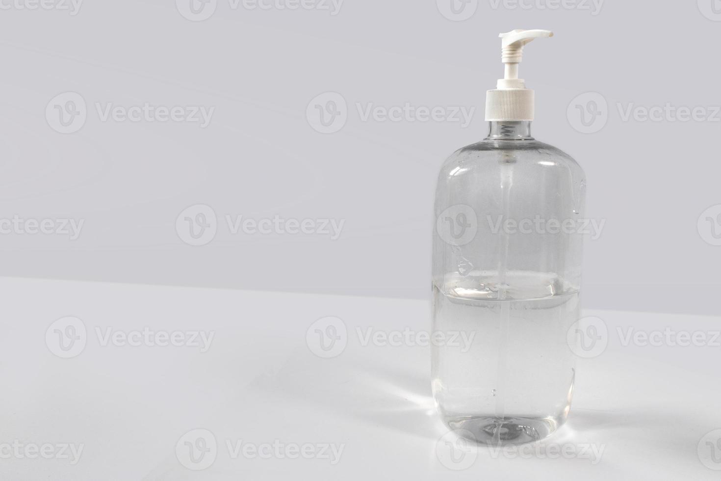 hand sanitizer bottle with no label on clean background with copy space photo