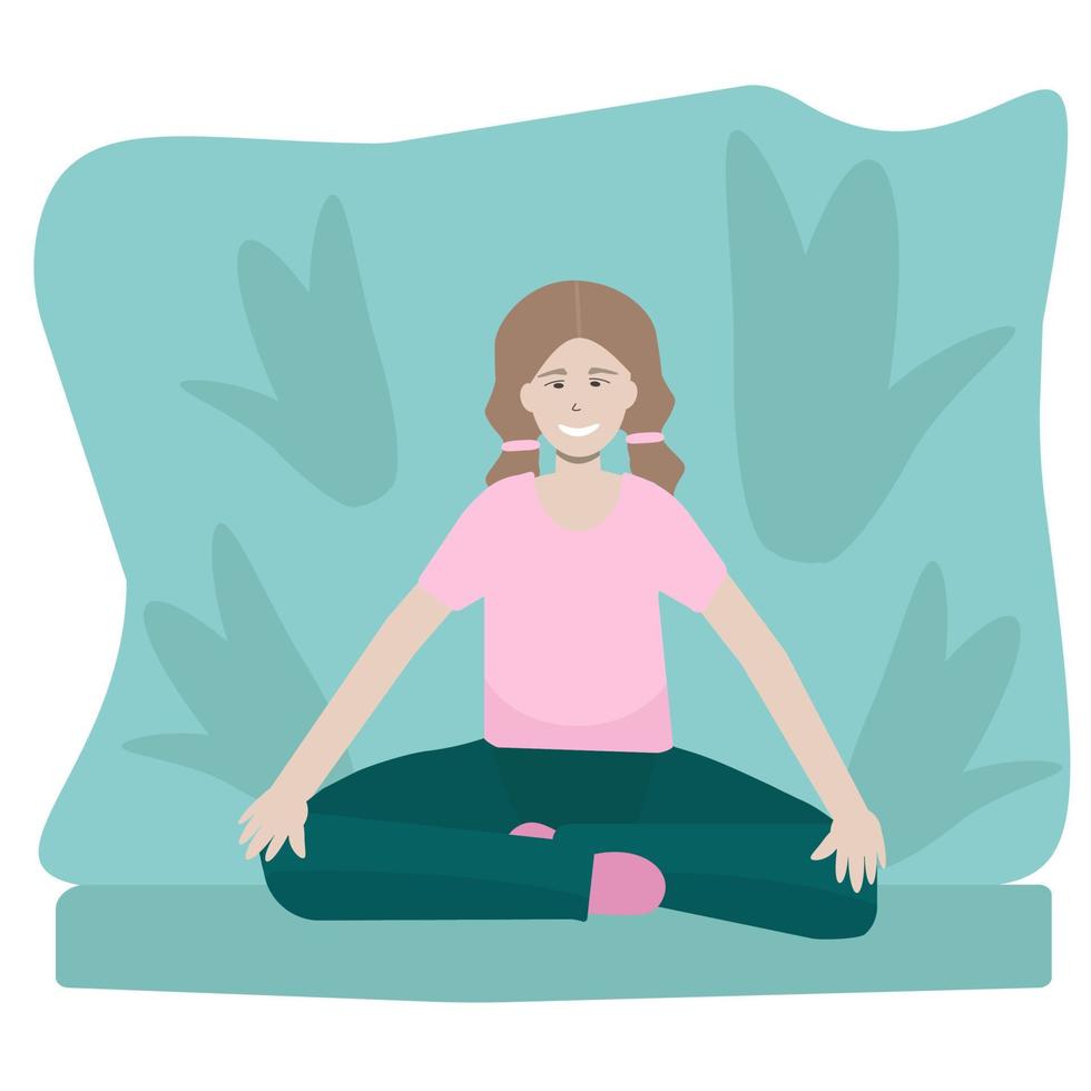 Smiling girl doing yoga and meditating vector