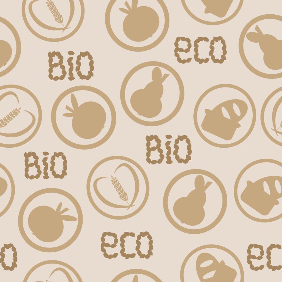 Seamless pattern with symbols of bio and eco products vector