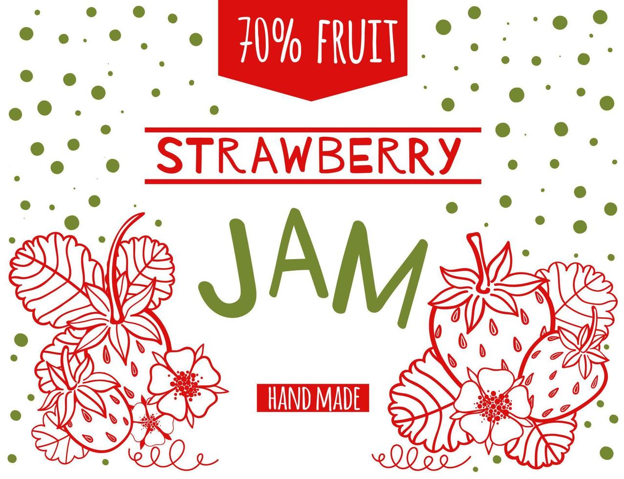 Strawberry jam. Fruit label with hand-drawn berry. Homemade canning. vector