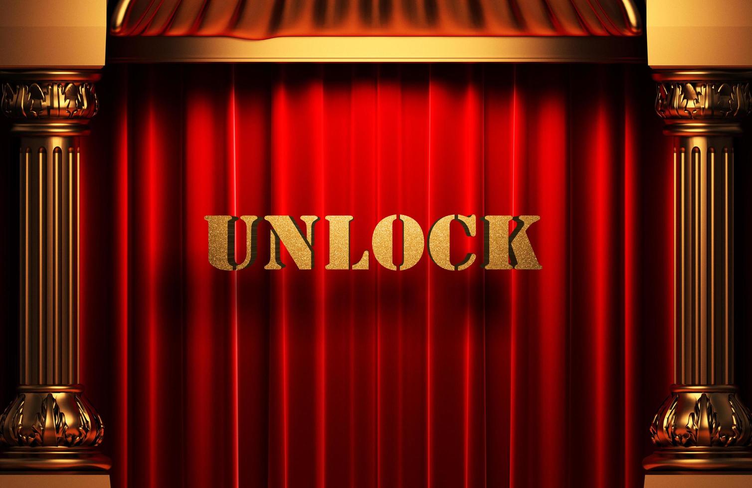 unlock golden word on red curtain photo