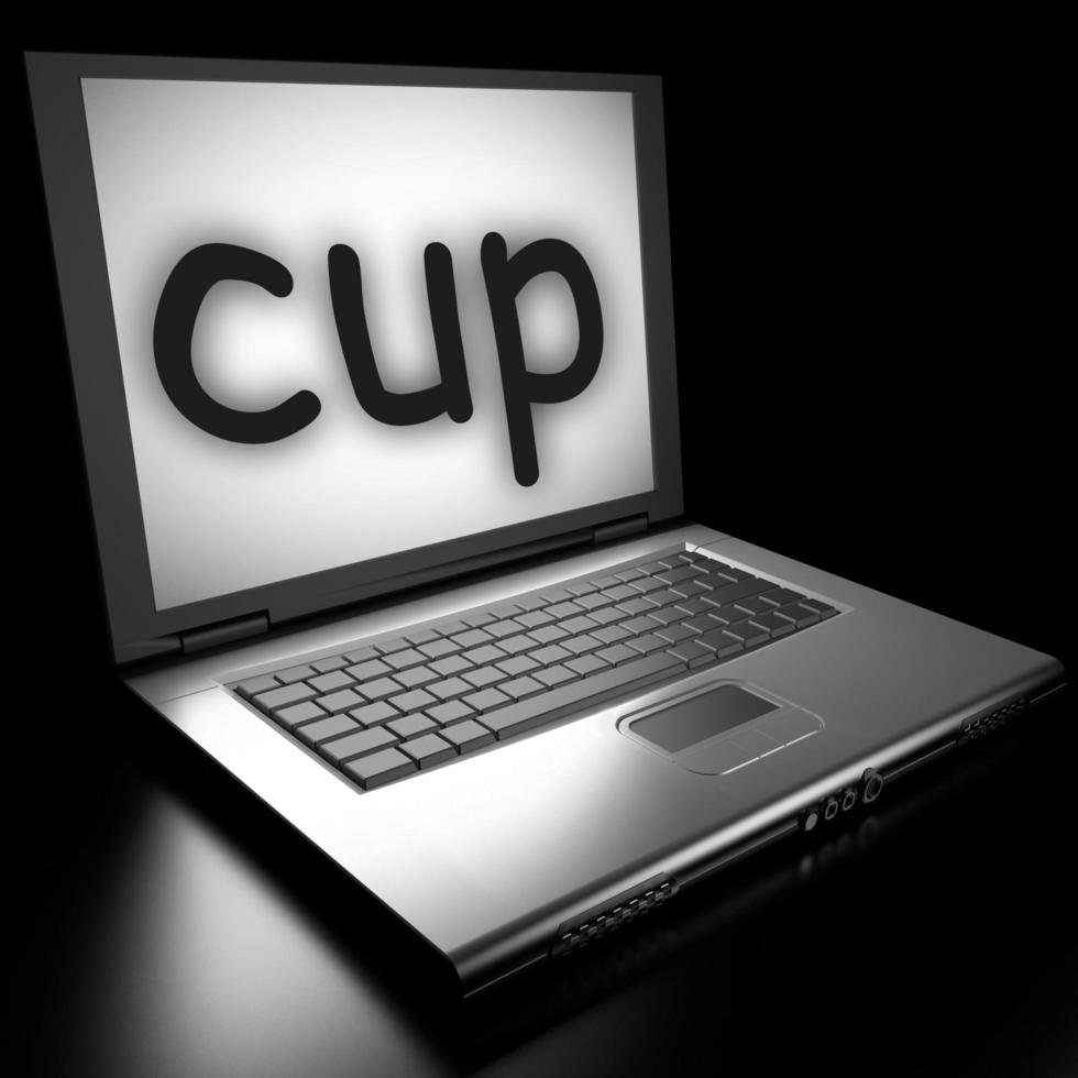 cup word on laptop photo