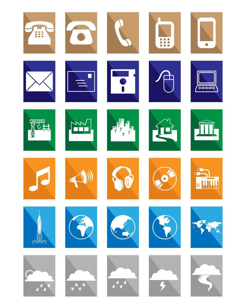 diferentes iconos en cuadrados de diferentes colores vector