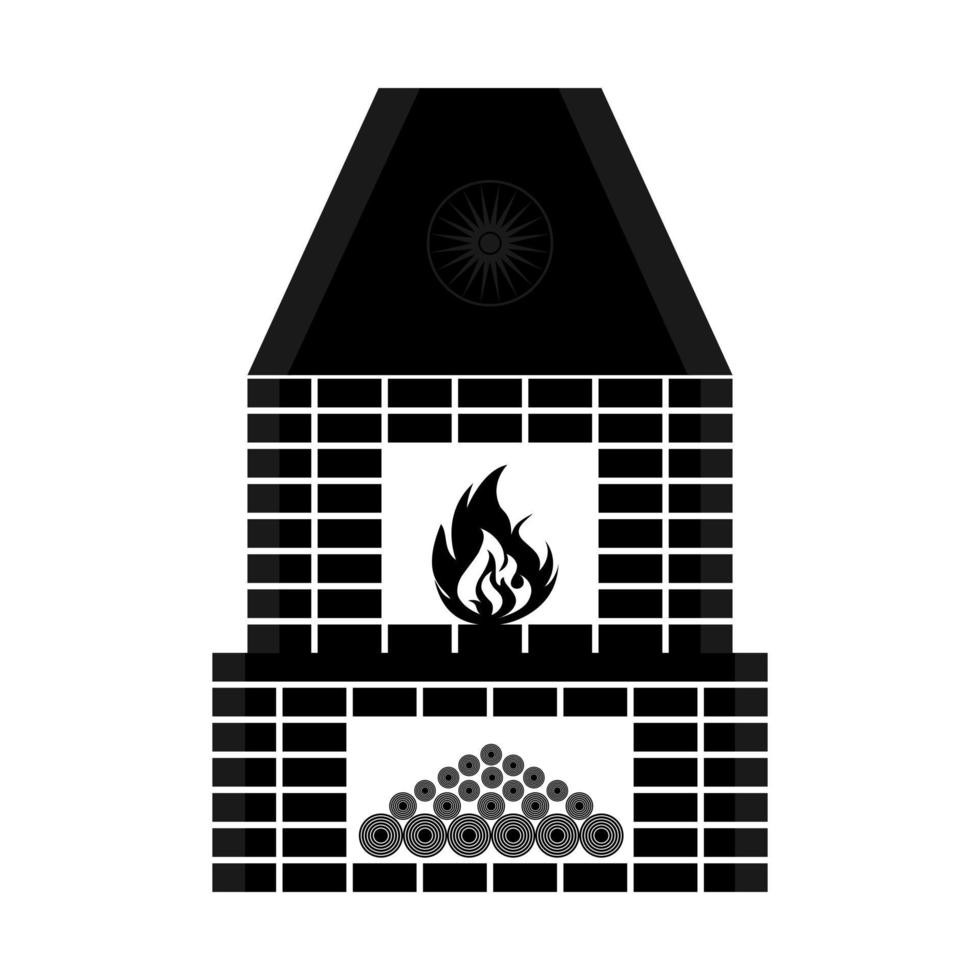 fireplace with fire and wood vector