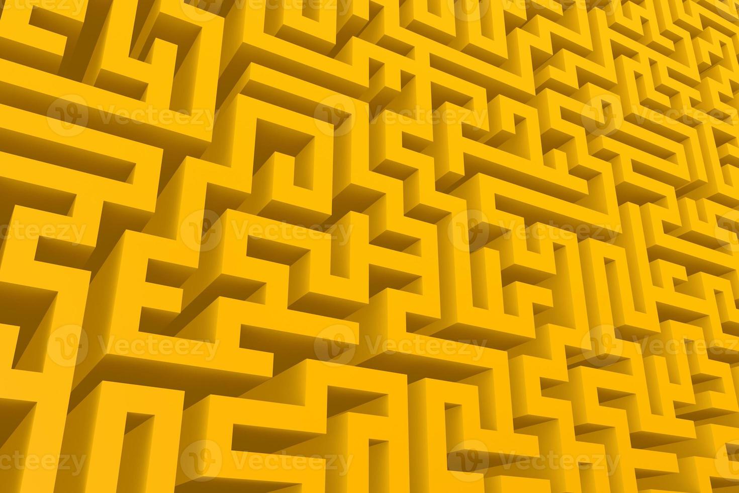 Yellow labyrinth 3d background. Isometric endless maze three dimensional pattern photo
