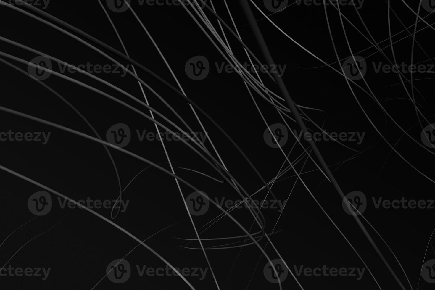 Black computer cable isolated on dark background. Motion volume realistic electric wires confusion mesh 3d rendering photo