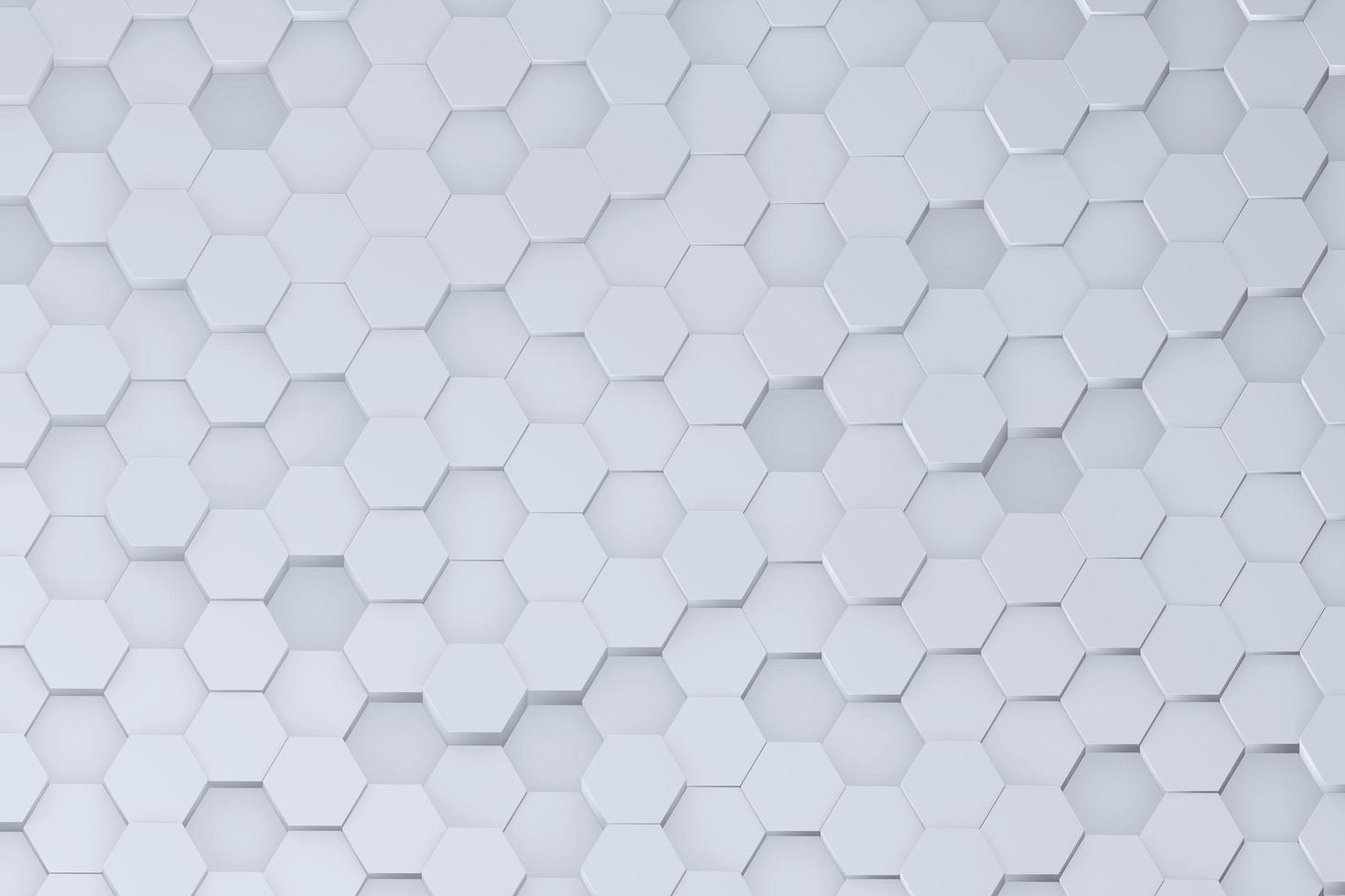 White hexagon shape moving up down randomly. Abstract top view honeycomb 3D illustration rendering photo