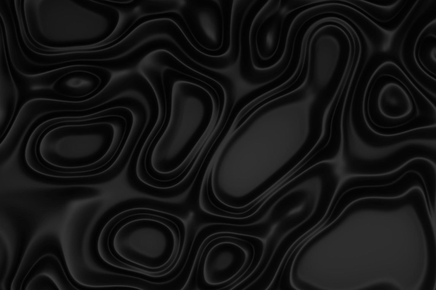 Deformed black liquid folds surface with soft light. Modern backdrop in minimalist style. 3D render illustration photo