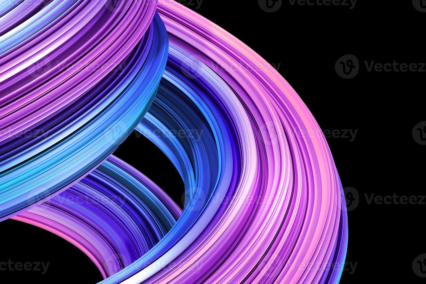 3D illustration of purple gradient twisted shape. Fluid waveform background design photo