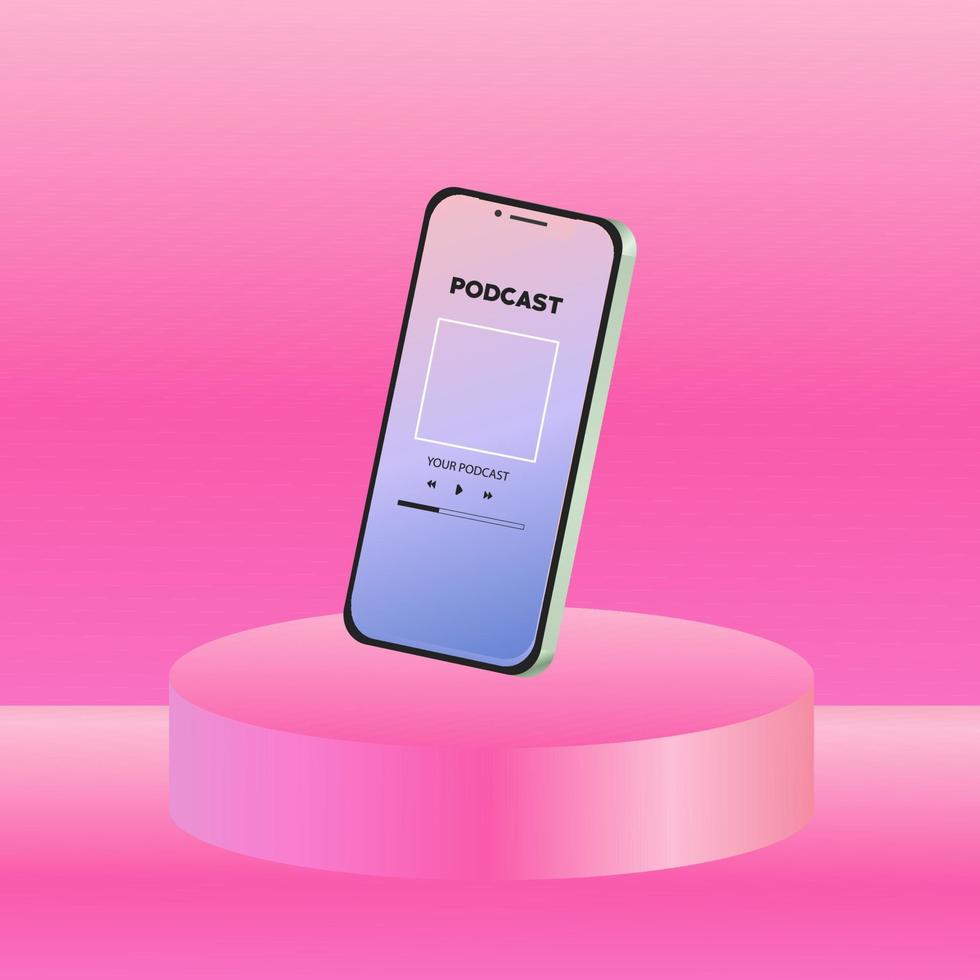 3d smartphone with podium design vector