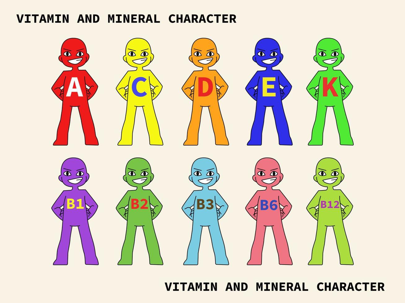 set vitamon cartoon character illustration design vector