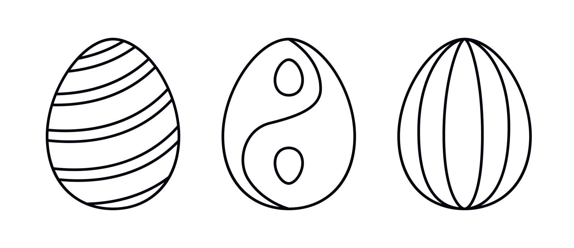 Vector Line art eggs with stripes for coloring. Easter holiday coloring page