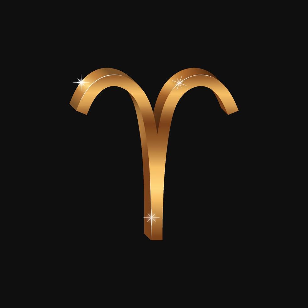 signo de aries dorado realista vectorial. símbolo del zodiaco 3d. brillante signo del horóscopo de oro vector