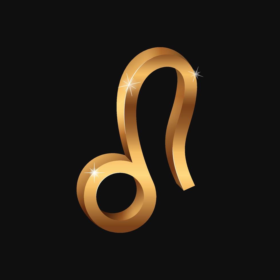 signo de leo dorado realista vectorial. símbolo del zodiaco 3d. brillante signo del horóscopo de oro. vector