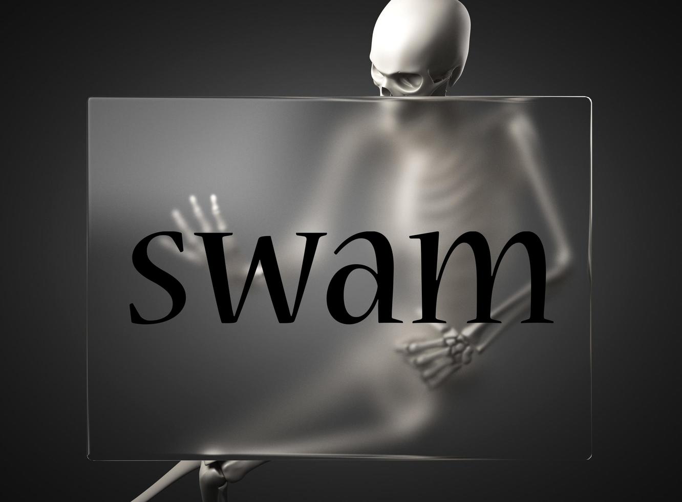 swam word on glass and skeleton photo