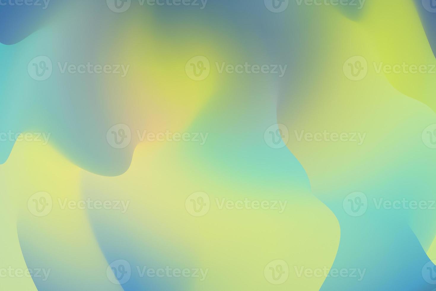 Soft holographic blur background. Abstract fluid composition 3d render. Yellow, green, blue gradient color wavy surface photo