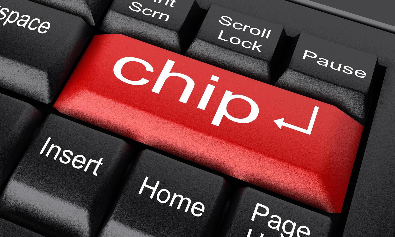 palabra chip en el botón rojo del teclado foto