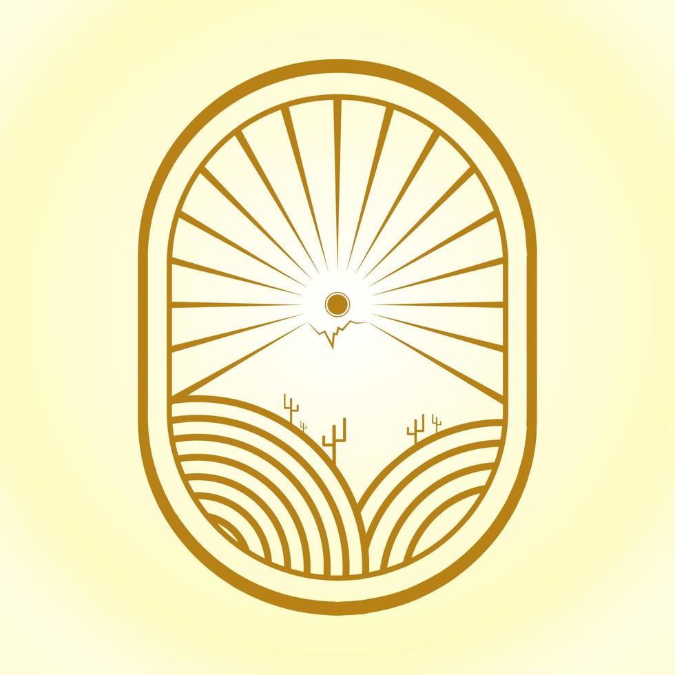 Desert Line Art Logo Badge adventure logo design modern minimalist line art simple vintage hipster desert line art badge vector drawing desert desert tree cactus animal camel exploration