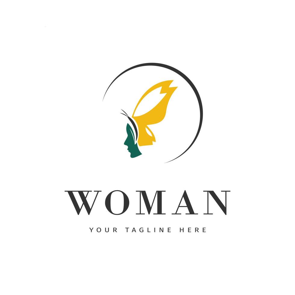 Woman face logo design inspiration with Butterfly wings vector