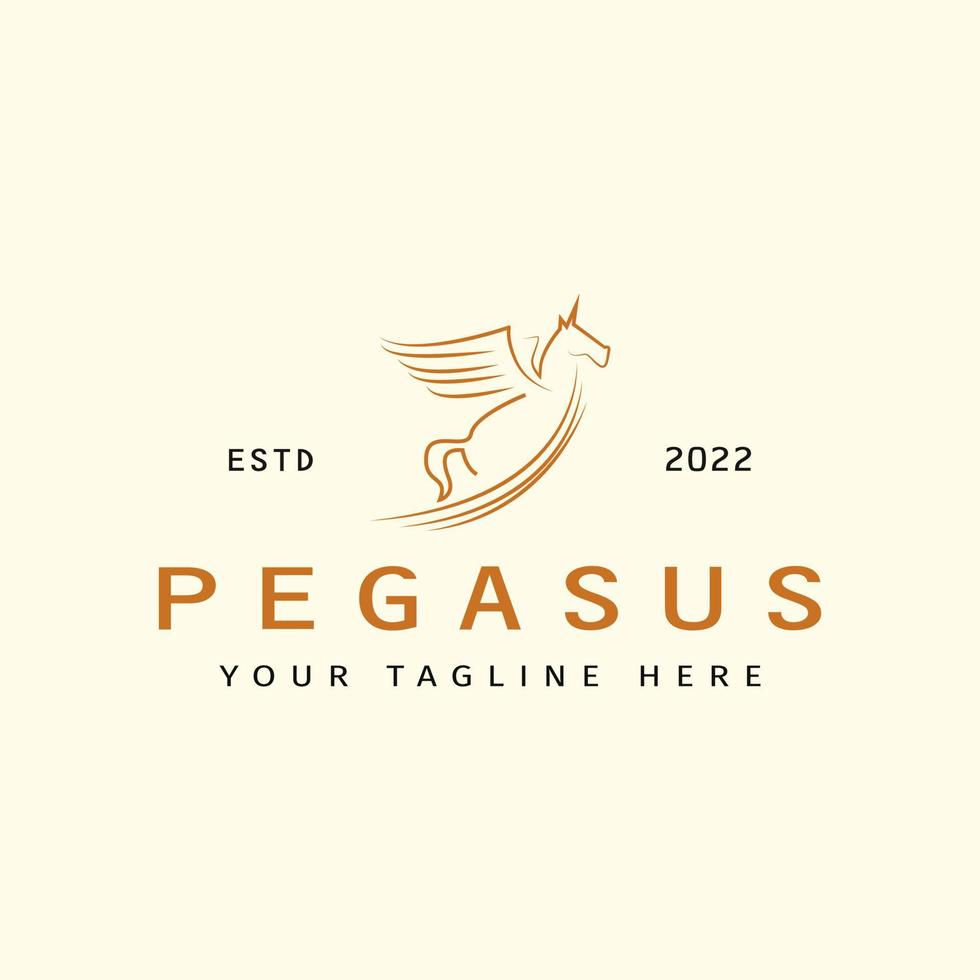 Simple line art pegasus logo design concept. Inspiration for the company's brand logo to innovate the pegasus horse or flying horse vector