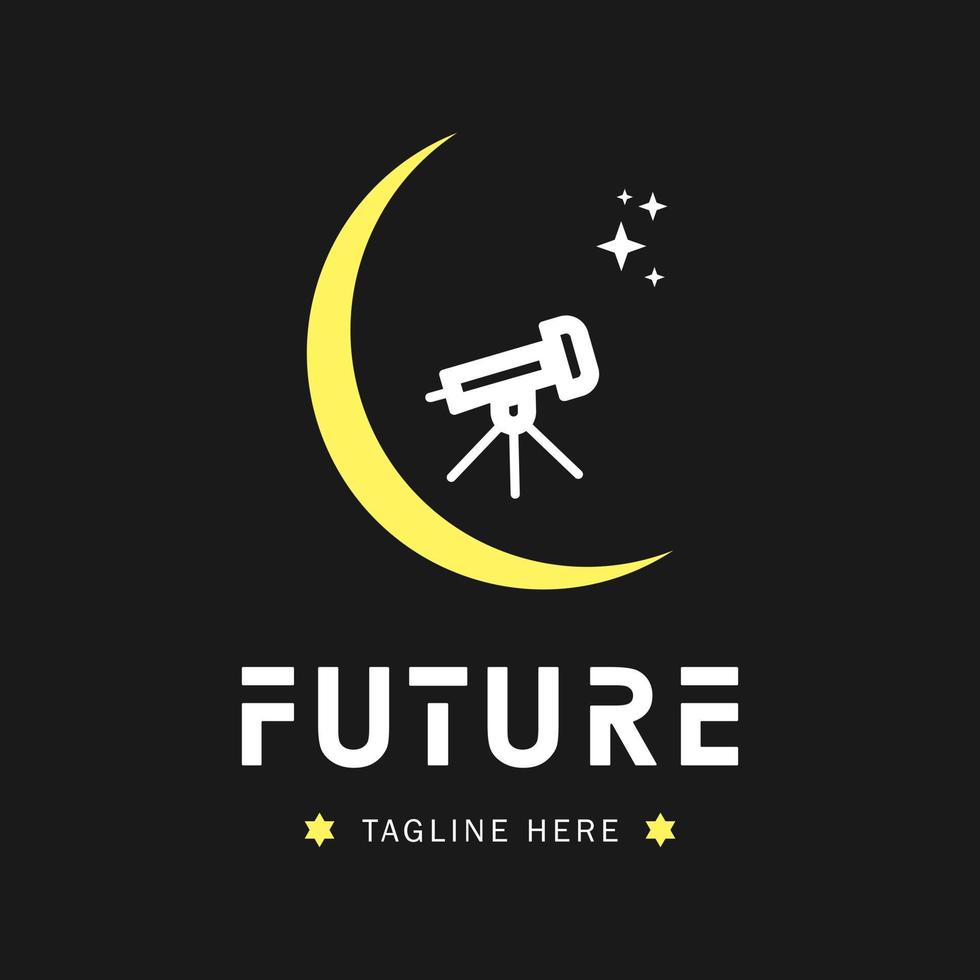 A telescopic logo inspiration. Space telescope futuristic logo design inspiration with crescent moon style and telescope icon vector