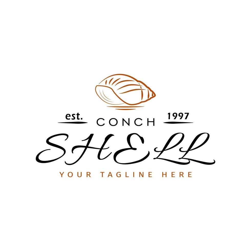 Simple vintage rustic conch shell logo design concept line art. Dried conch shell classic logo inspiration vector
