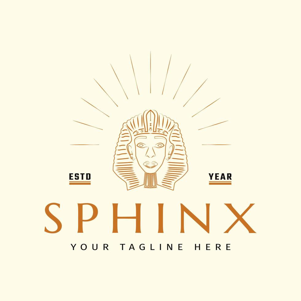 Ancient egyptian sphinx head line art logo design concept. Brand logo inspiration innovating simple line art egyptian sphinx logo vector